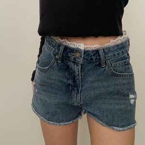 Rewash Dark Blue Frayed Hem Denim Shorts